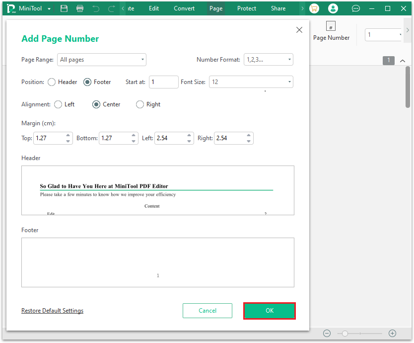 add page numbers to PDF