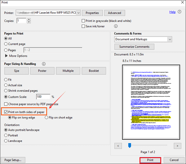 print front and back PDF via Adobe Acrobat