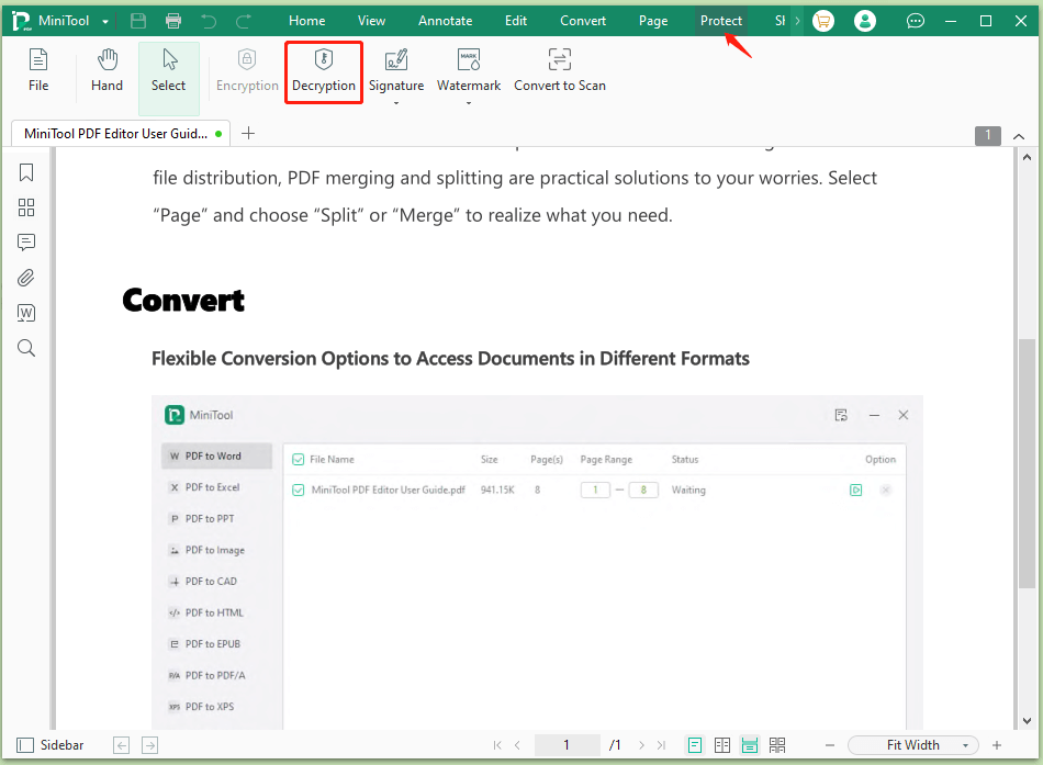 click Decryption on MiniTool