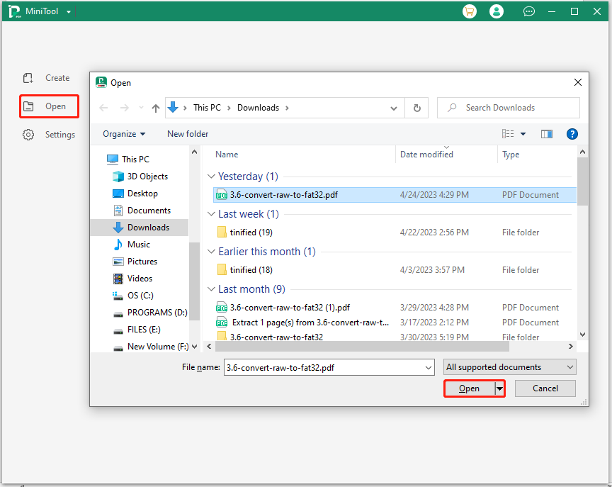 open PDF files via MiniTool PDF Editor