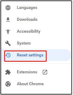 click Reset settings