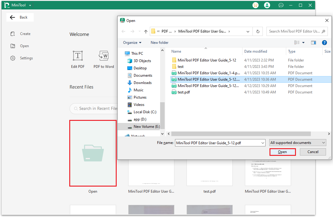 the steps to open PDF file in MiniTool PDF Editor