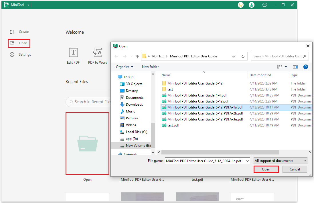 the steps to open PDF file in MiniTool PDF Editor