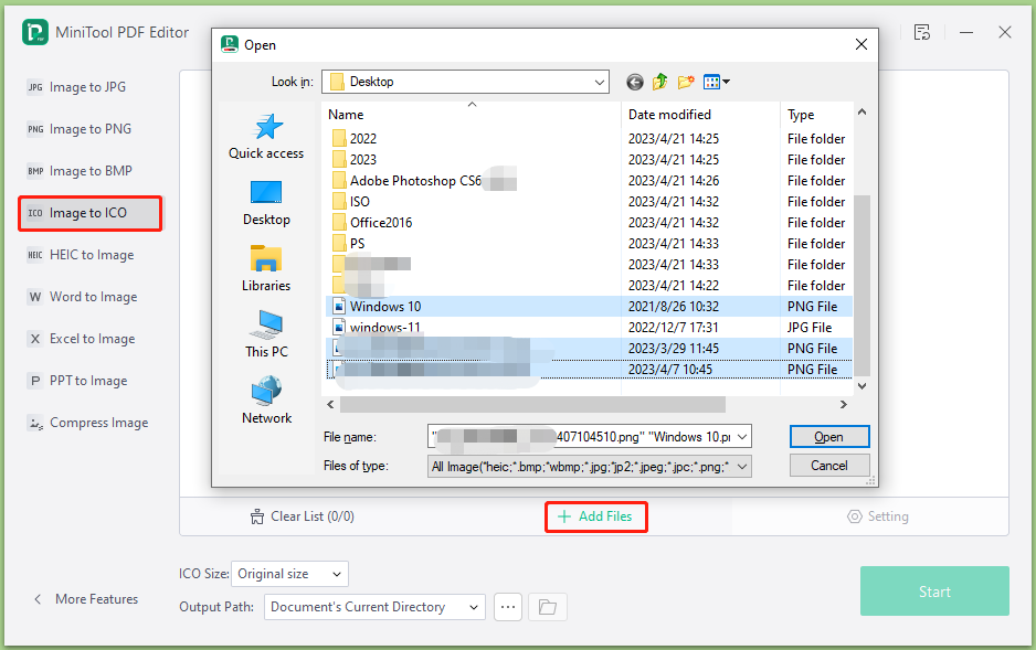 select Image to ICO on MiniTool