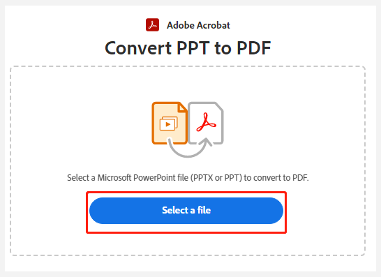 click Select a file on Adobe online