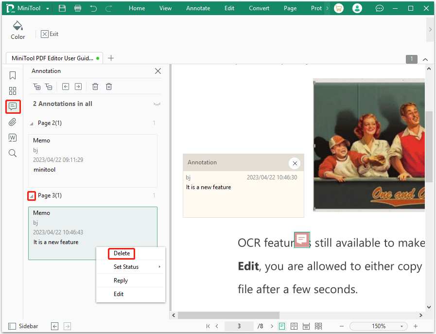 remove comments from PDF with MiniTool PDF Editor