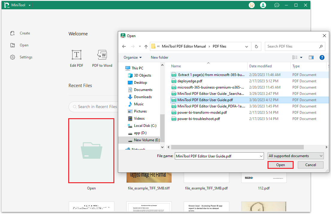 the steps to open PDF file in MiniTool PDF Editor