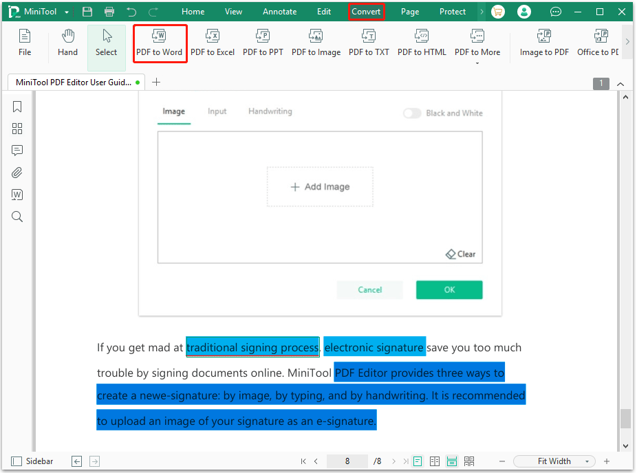 convert PDF to Word with MiniTool PDF Editor