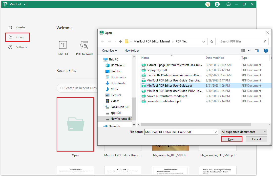 open the PDF file on MiniTool PDF Editor