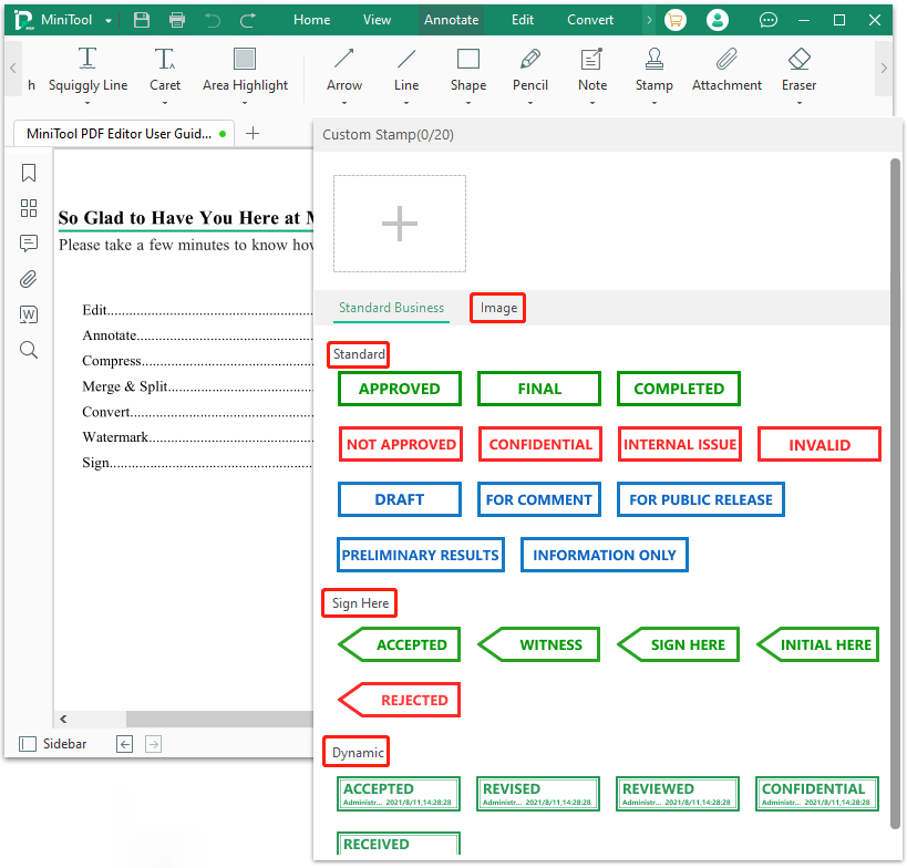 Add a stamp to PDF