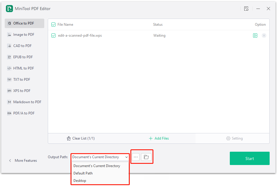 Select an output path