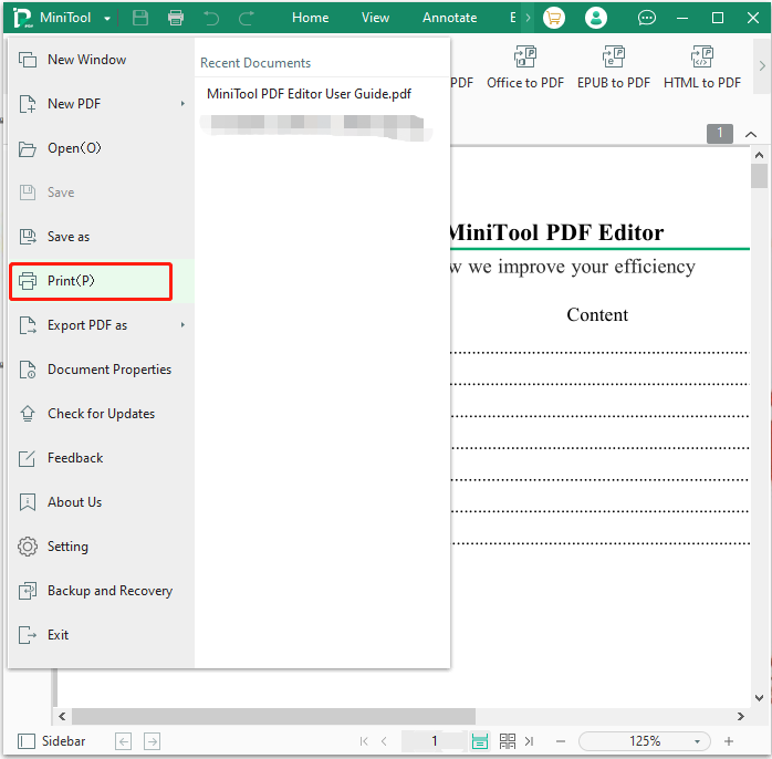 print the PDF file using MiniTool PDF Editor