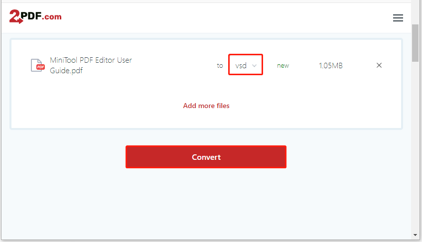 Execute the PDF to VSD conversion