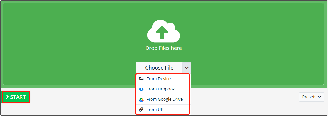 upload files and start the conversion