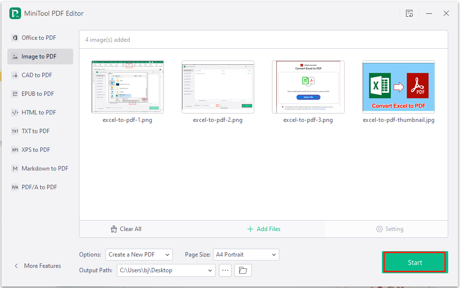 start converting image to PDF using MiniTool PDF Editor