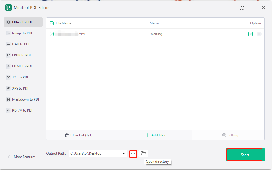 convert Excel to PDF using MiniTool PDF Editor