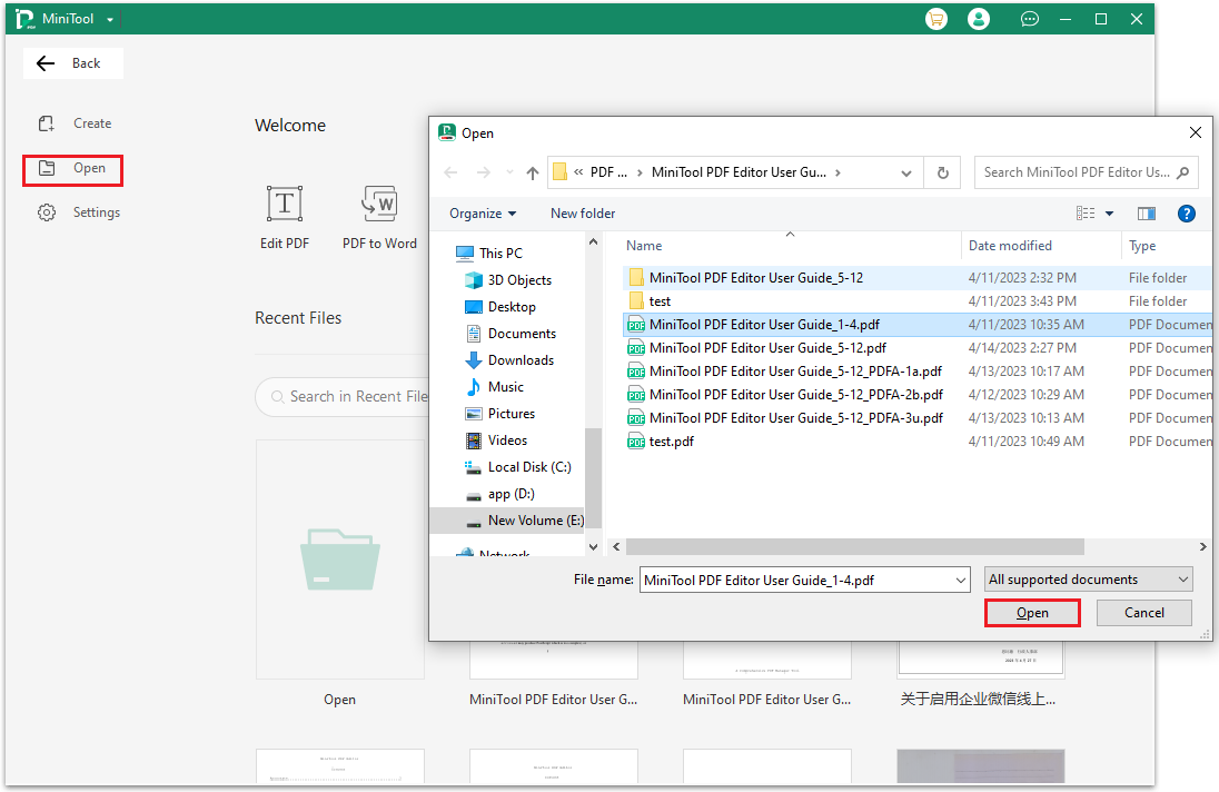 open PDF file in MiniTool PDF Editor