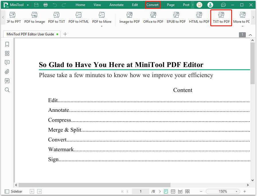 convert TXT to PDF with MiniTool PDF Editor