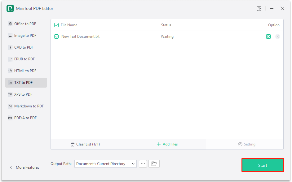 convert TXT to PDF with MiniTool PDF Editor