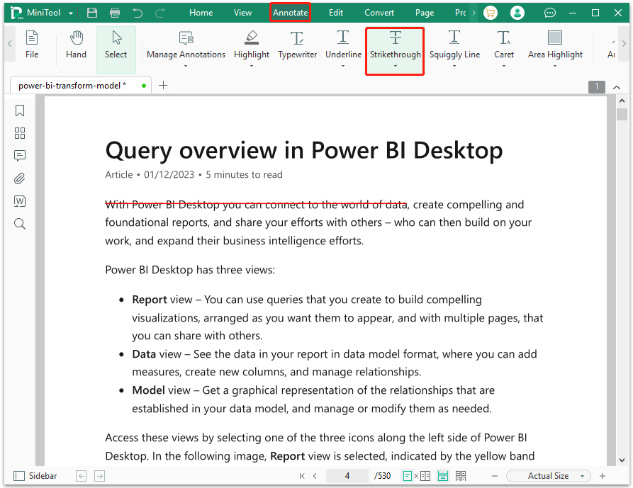 strikethrough in PDF with MiniTool PDF Editor