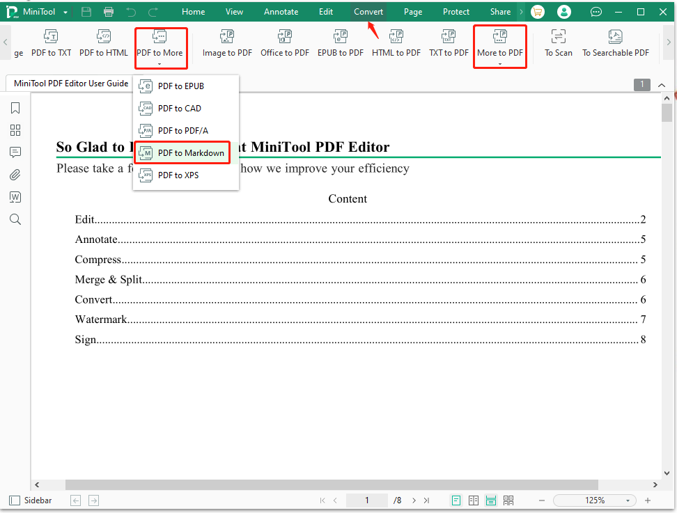 select PDF to Markdown on MiniTool