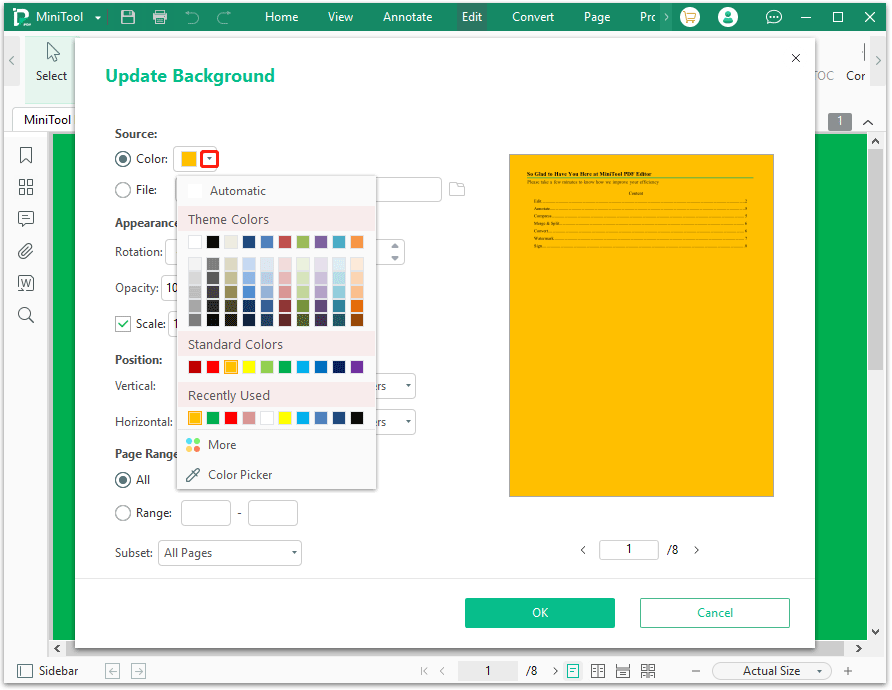 change PDF background color