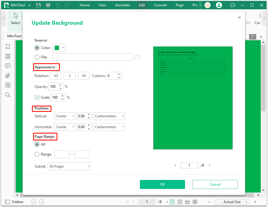 adjust more settings for background