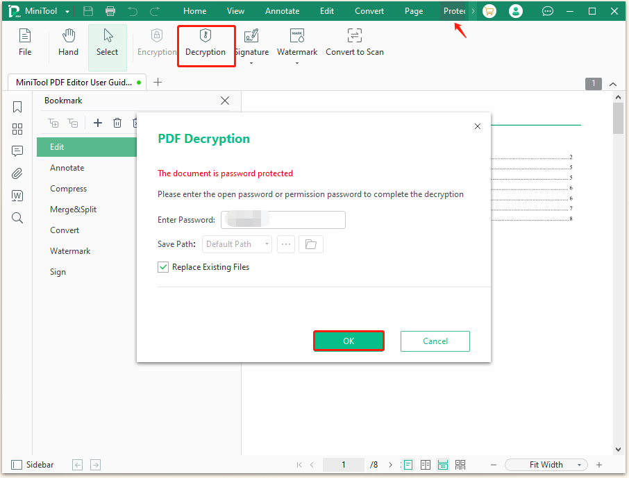 decrypt PDF using MiniTool