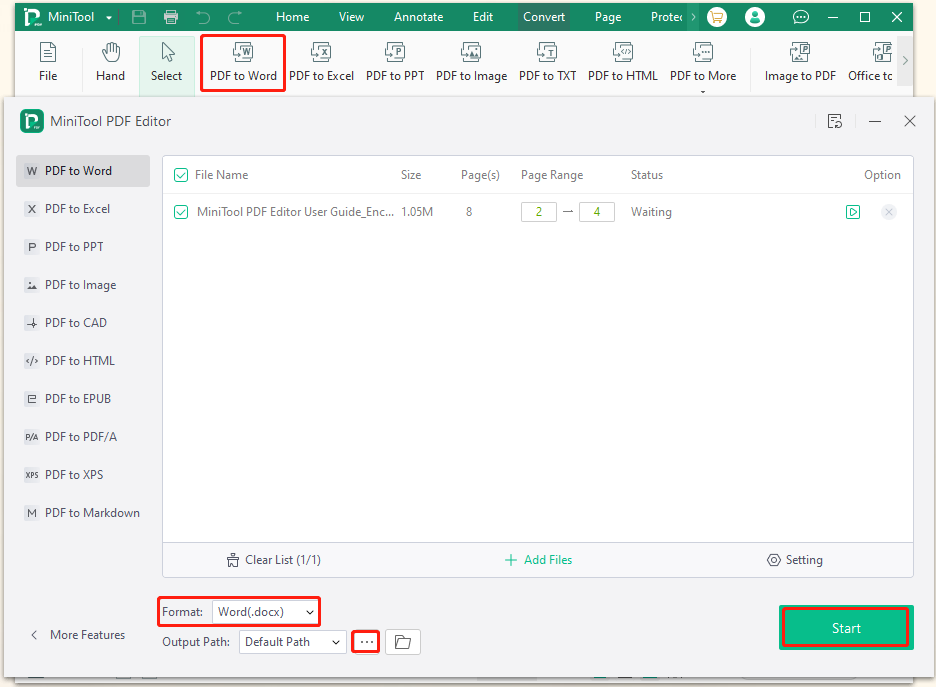 convert PDF to Word using MiniTool