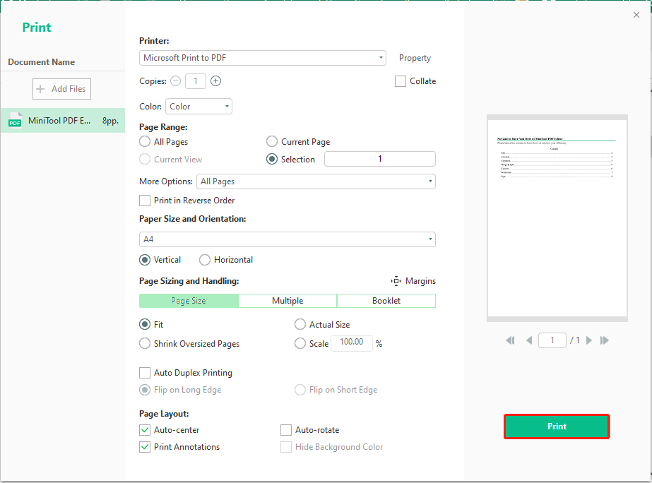 print PDF using MiniTool PDF Editor