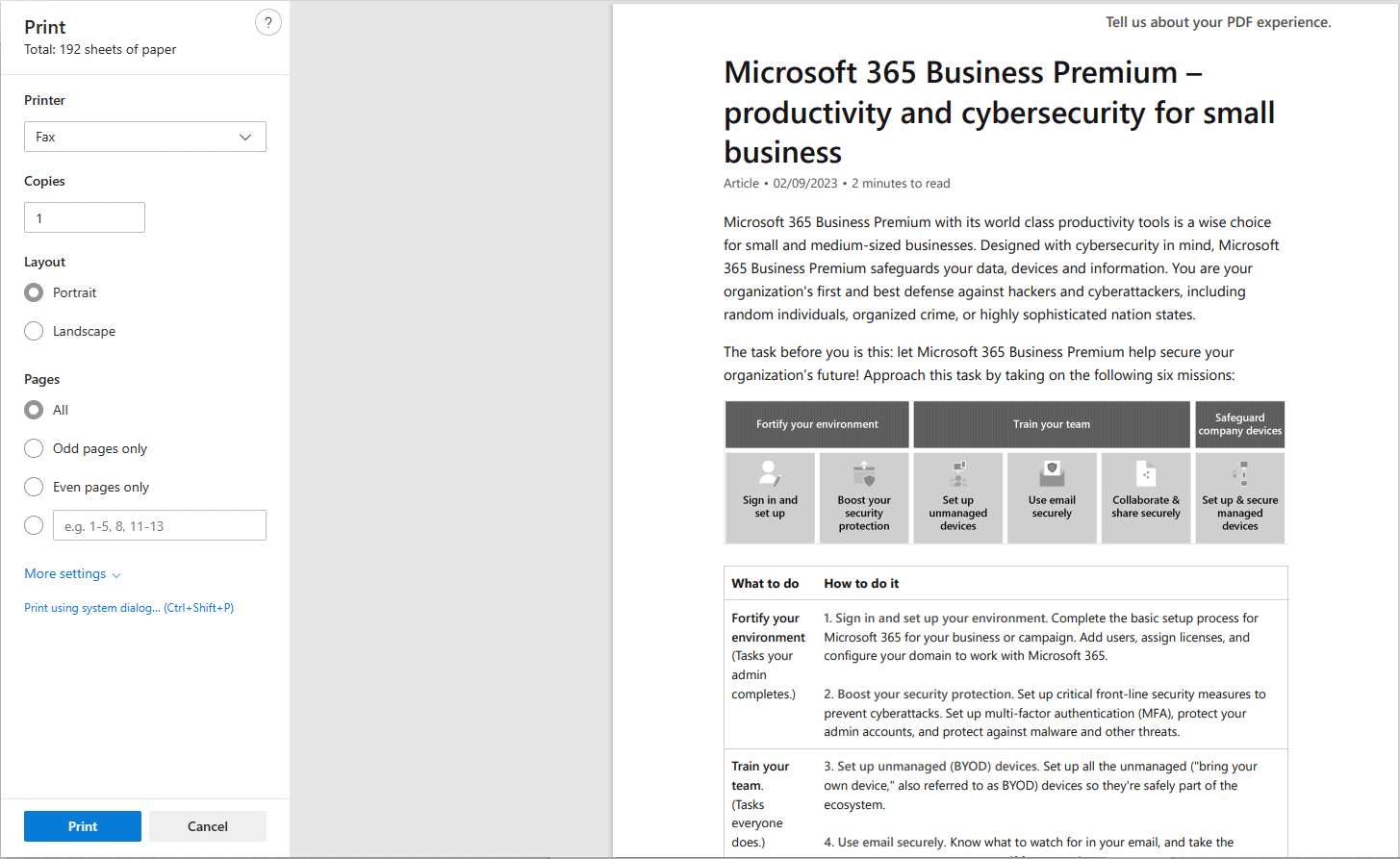 print PDF with Microsoft Edge