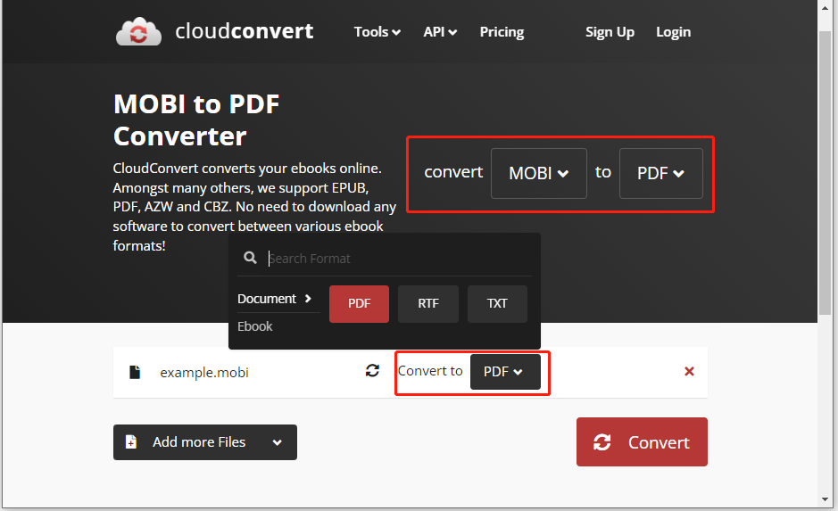 Convert MOBI to PDF