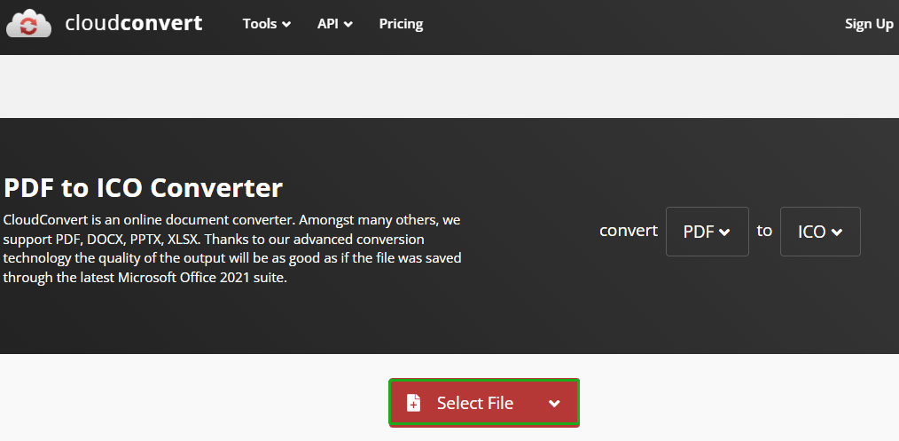 convert PDF to ICO with Cloudconvert