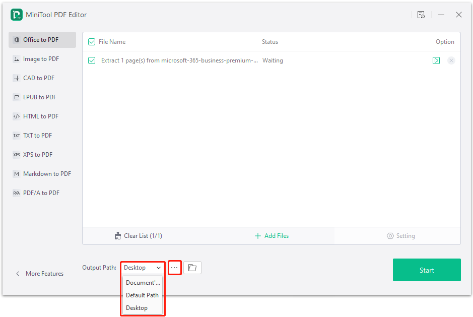 Select an output path