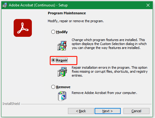 repair Adobe Acrobat Reader