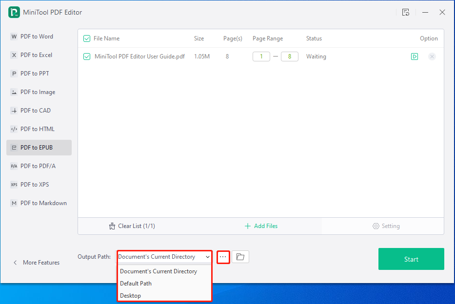 Choose an output path