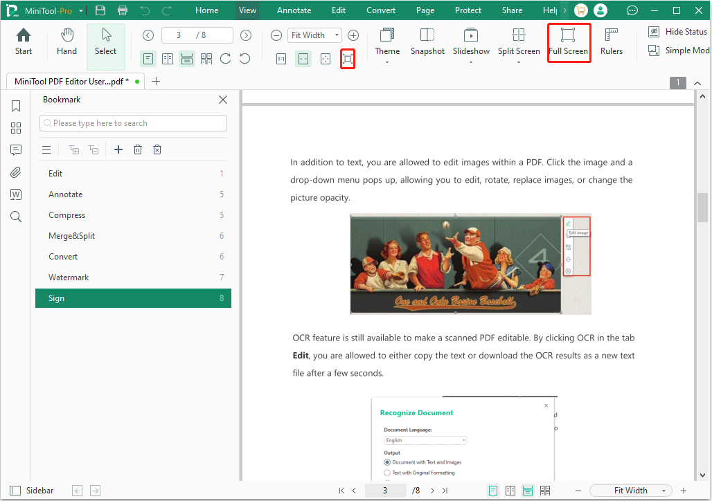 full screen PDF in MiniTool PDF Editor