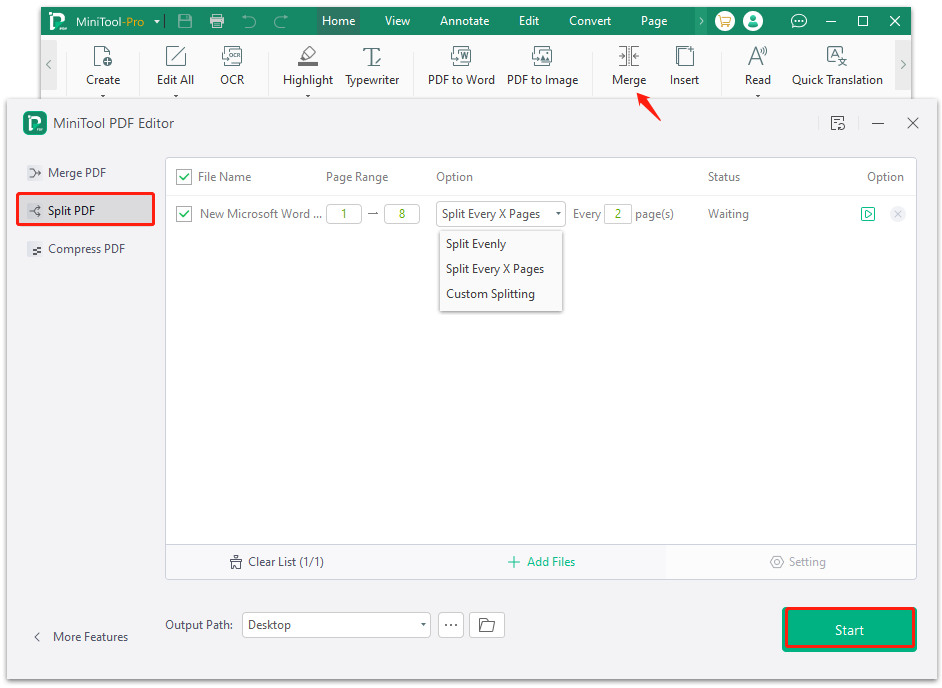 split PDF using MiniTool