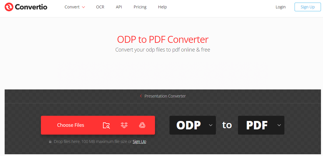 convert ODP to PDF with Convertio