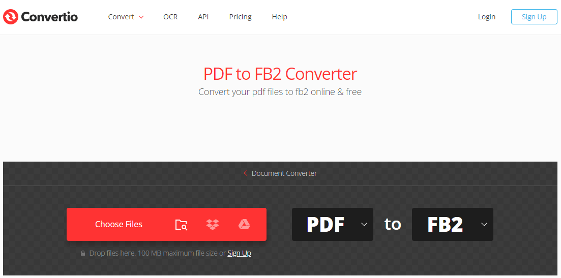 convert PDF to FB2 with Convertio