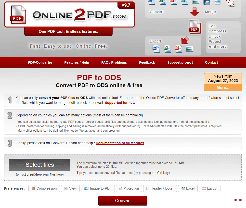 convert PDF to ODS