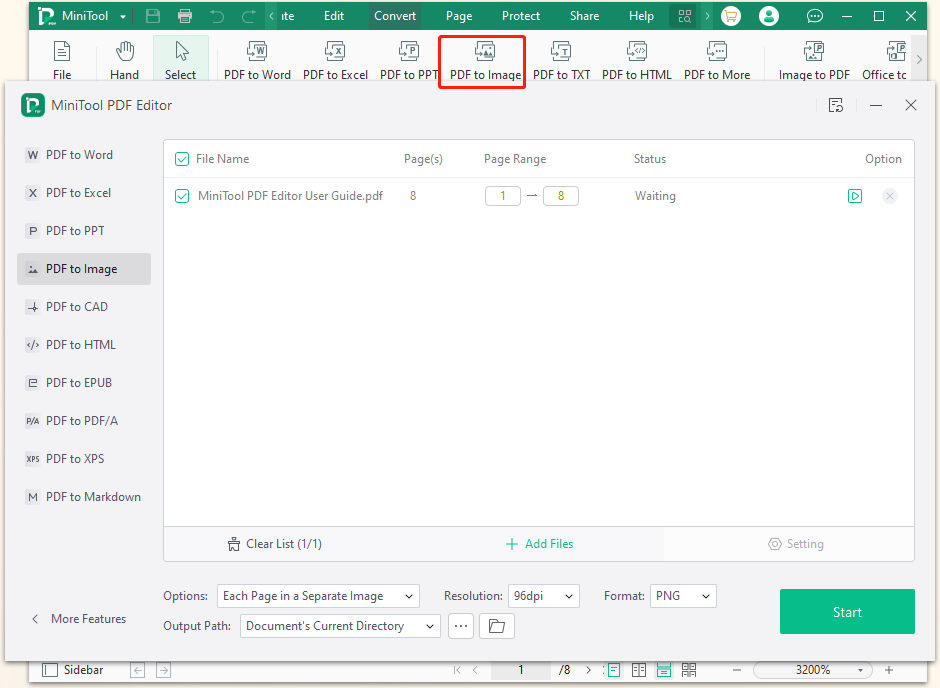 convert PDF to image using MiniTool