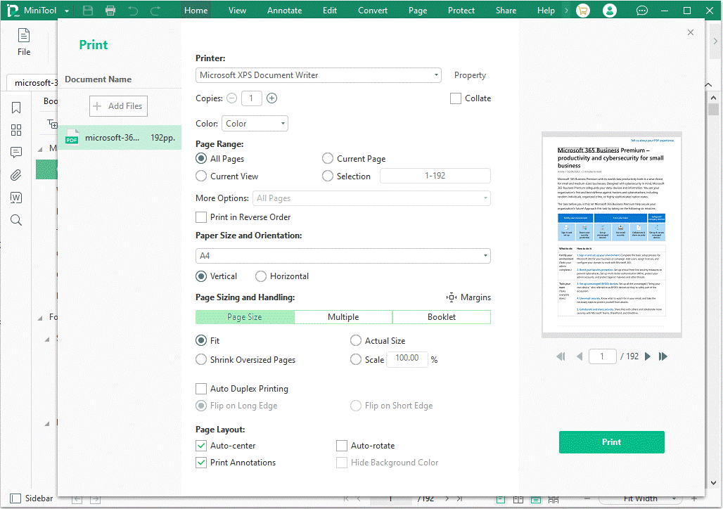 print PDF using MiniTool PDF Editor