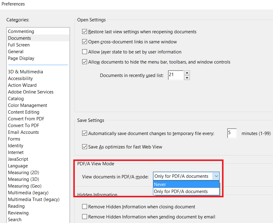 Turn off PDF/A View Mode on Adobe