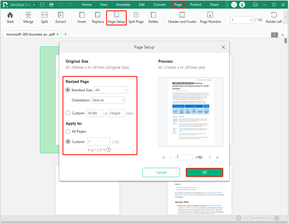 increase PDF page size