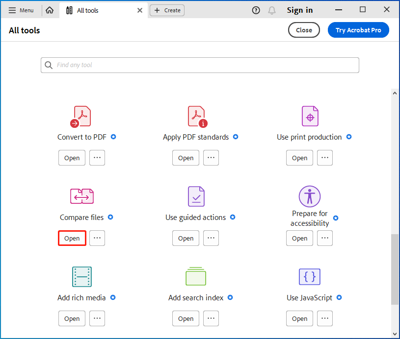 open Compare files