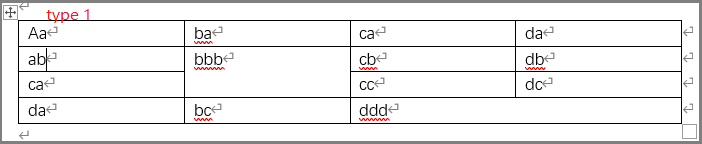 a table in a Word file