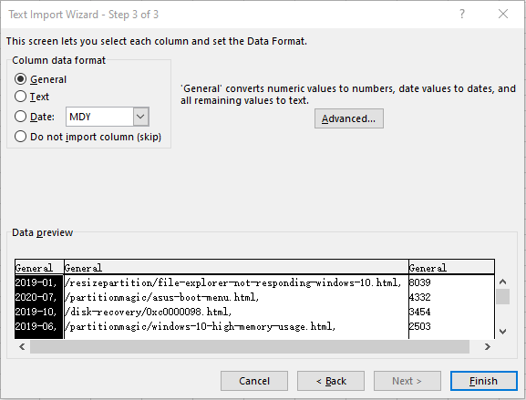 select Column data format