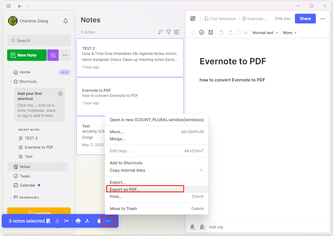 click three dots and select Export as PDF