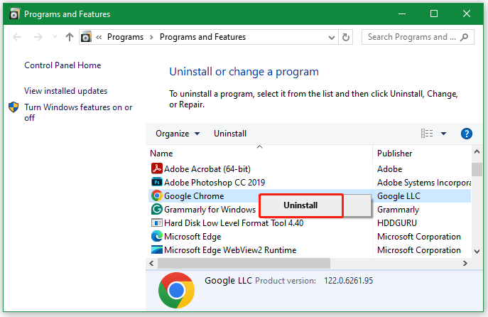uninstall Google Chrome
